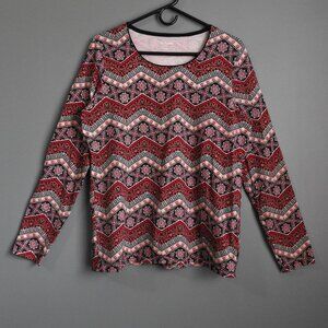 2/$13 Kim Rogers Women's Crew Neck Long Sleeve Black & Red Abstract - Large